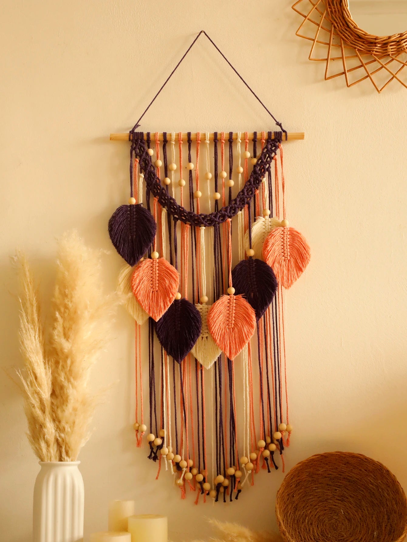 Macramé Mural Bohème Feuilles Tressées