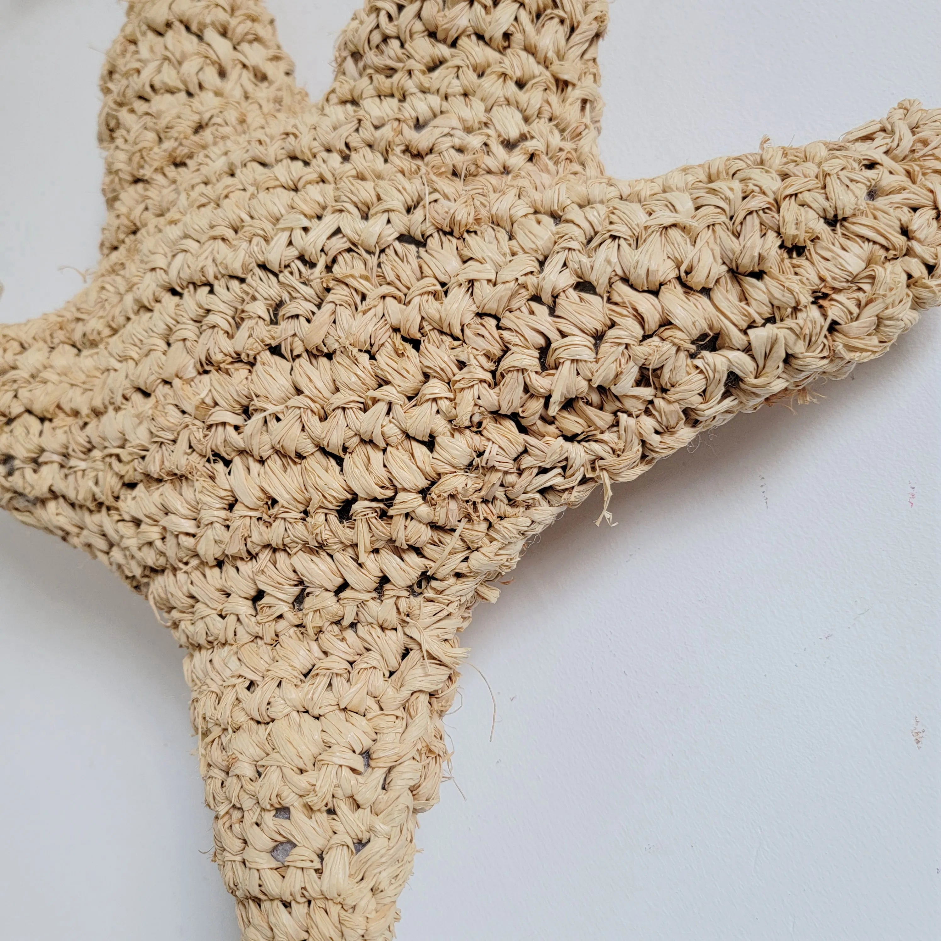 Coussin étoile de mer en raphia naturel bohème