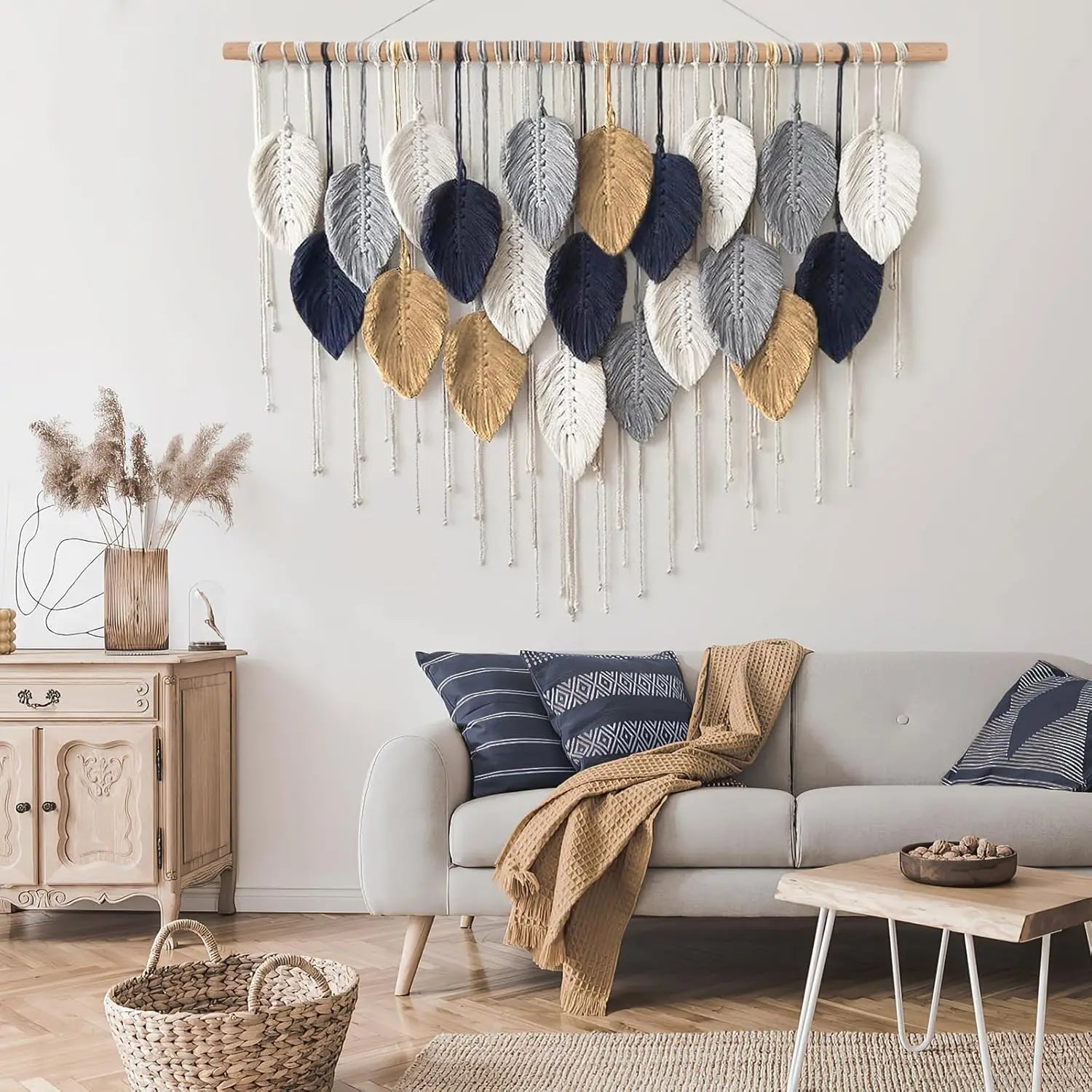 Macramé murale feuilles bohème coloré