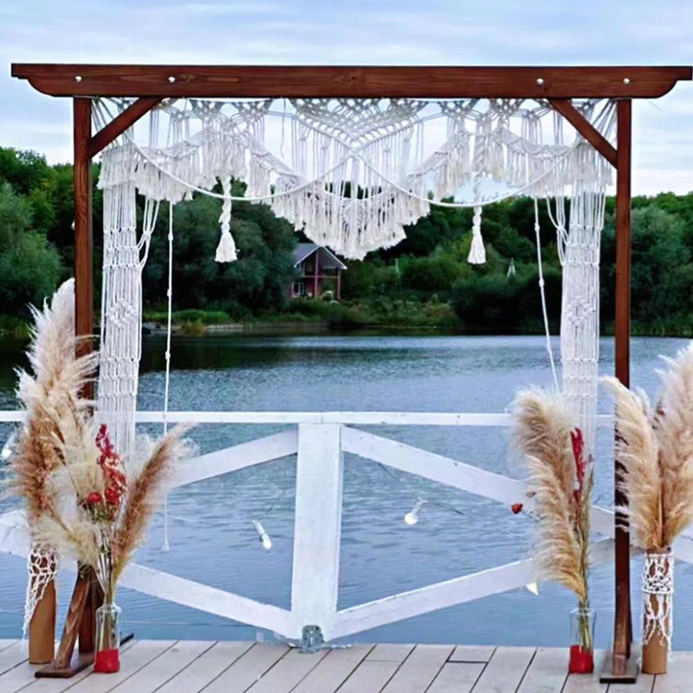 Rideau macramé grand format bohème beige
