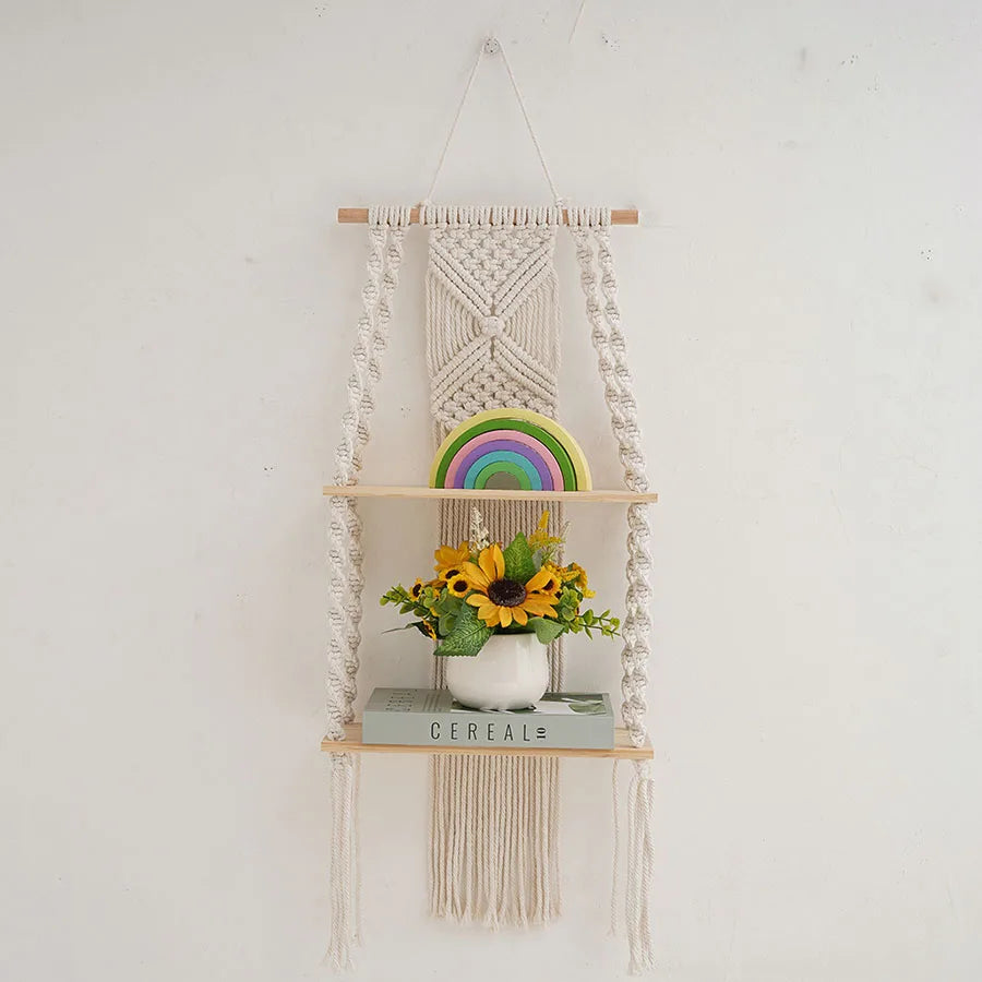 Étagère murale macramé bois naturel
