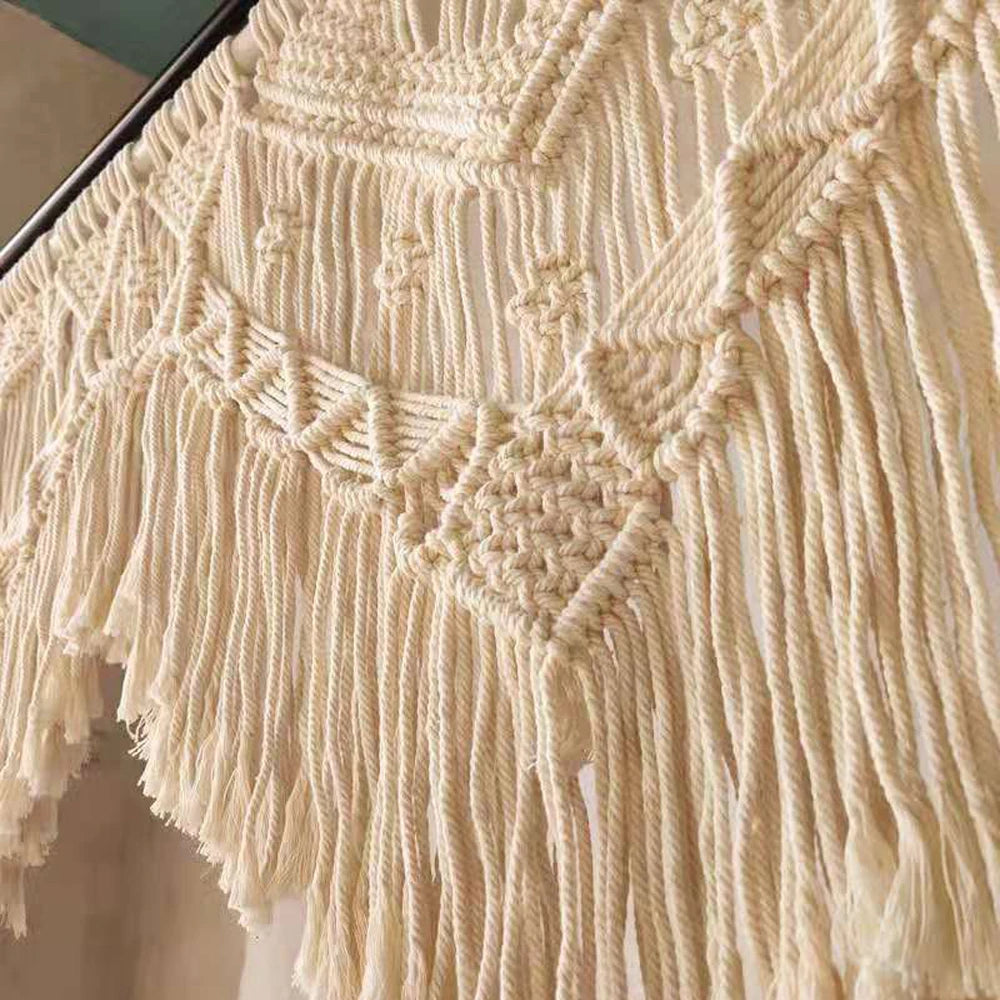 Rideau macramé grand format bohème beige