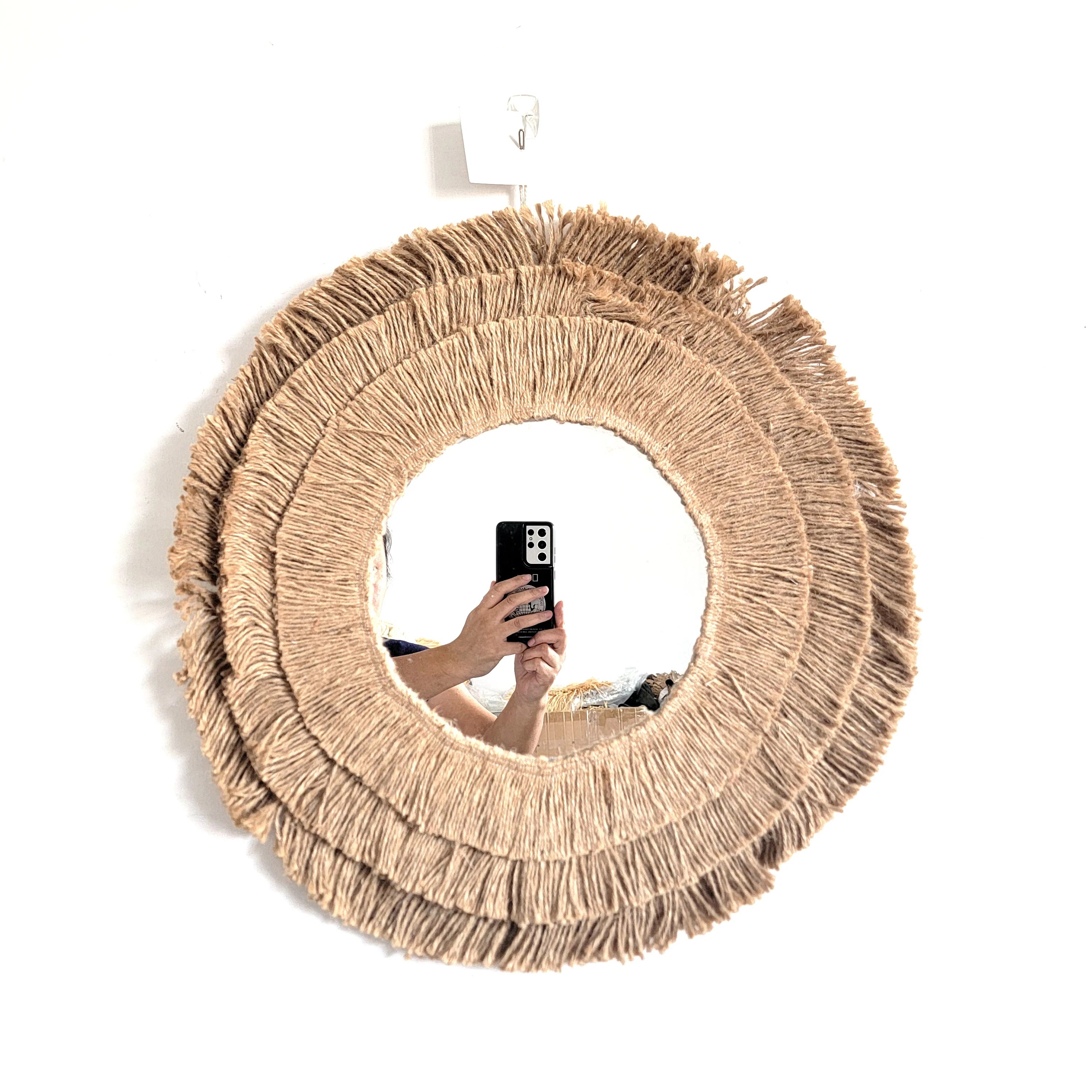 Miroir mural rond bohème chanvre naturel