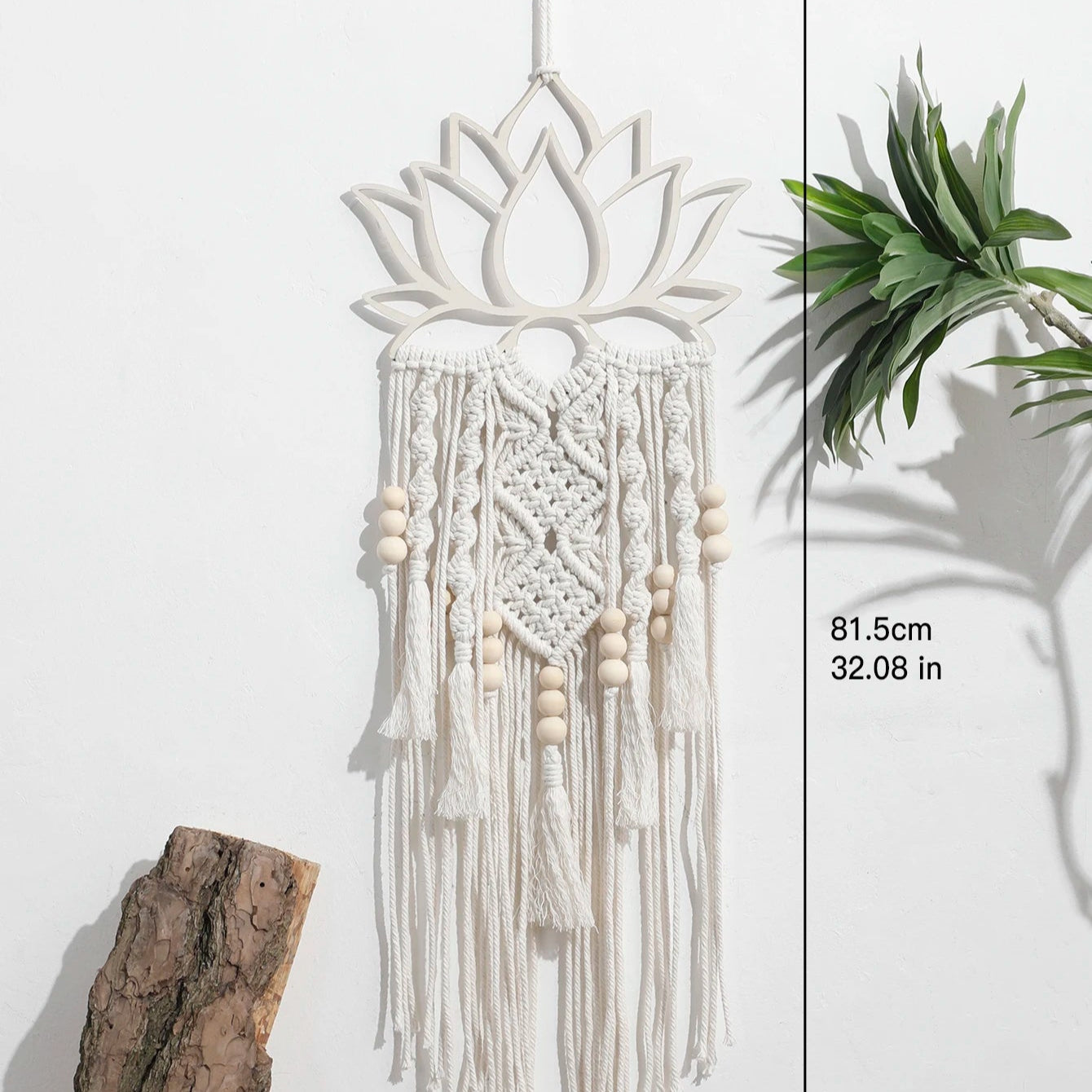 Macramé mural lotus bohème blanc