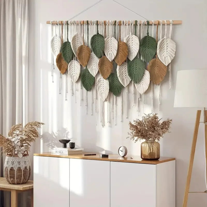 Macramé murale feuilles bohème coloré