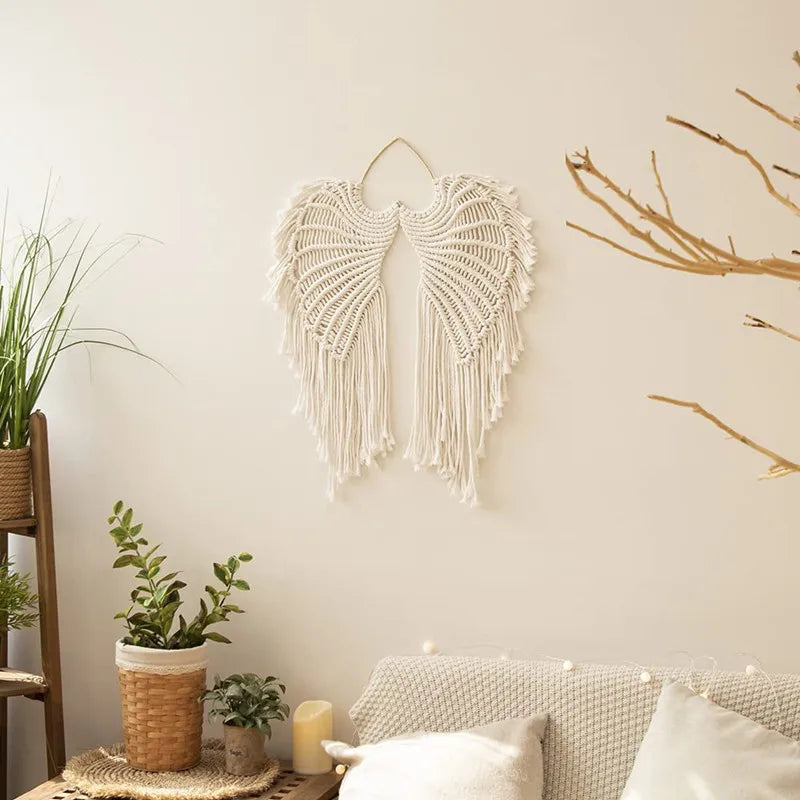 Macramé mural ailes d’ange bohème